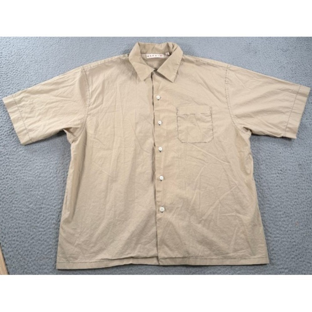 Marni x Uniqlo Shirt Mens Medium Khaki Camp Collar Short Sleeve Button Up
